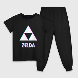 Пижама хлопковая детская Zelda в стиле glitch и баги графики, цвет: черный