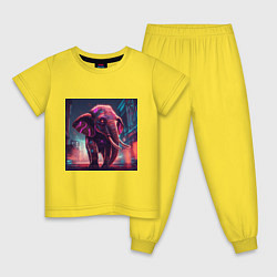 Пижама хлопковая детская Кибер-слон в свете неона, цвет: желтый