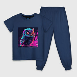 Пижама хлопковая детская Сова в неоновом свете, цвет: тёмно-синий