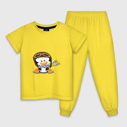 Пижама хлопковая детская Пингвин в шапке лётчика, цвет: желтый