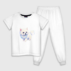 Пижама хлопковая детская Милый пушистый щеночек, цвет: белый
