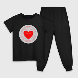 Пижама хлопковая детская Красное сердце с серым фоном, цвет: черный