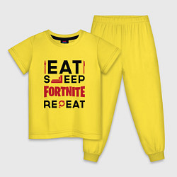 Пижама хлопковая детская Надпись: eat sleep Fortnite repeat, цвет: желтый