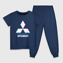 Пижама хлопковая детская Значок Mitsubishi в стиле glitch, цвет: тёмно-синий