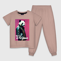 Пижама хлопковая детская Панда - модный чувак, цвет: пыльно-розовый