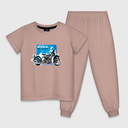Пижама хлопковая детская Ретро мотоцикл акварелью, цвет: пыльно-розовый