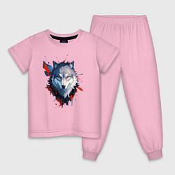 Детская пижама Голова волка - рисунок с пятнами краски