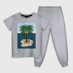 Пижама хлопковая детская Кот под пальмой на острове, цвет: меланж