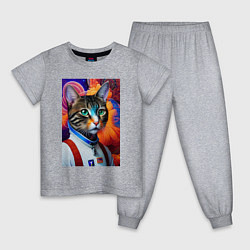 Пижама хлопковая детская Кот в комбинезоне - нейросеть, цвет: меланж