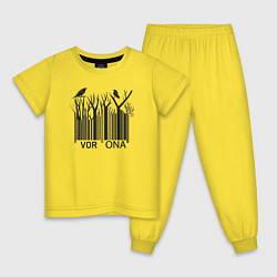 Пижама хлопковая детская Прикольный штрих-код из ветвей с воронами на ветка, цвет: желтый