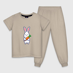 Пижама хлопковая детская Милый заяц с морковью, цвет: миндальный