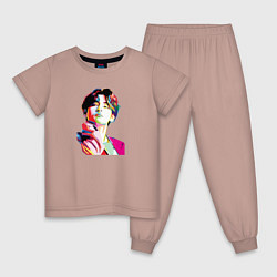 Пижама хлопковая детская BTS Ким Тхэхён, цвет: пыльно-розовый