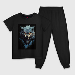 Пижама хлопковая детская Серый волк и синии брызги, цвет: черный