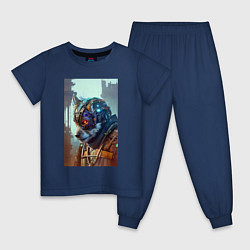 Пижама хлопковая детская Одноухий пёс - киберпанк - нейросеть, цвет: тёмно-синий