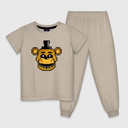 Пижама хлопковая детская Золотой пиксельный Фредди, цвет: миндальный