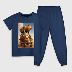 Пижама хлопковая детская Капимобиль - стимпанк - нейросеть, цвет: тёмно-синий