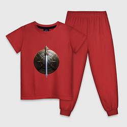 Пижама хлопковая детская Щит и меч викинга, цвет: красный