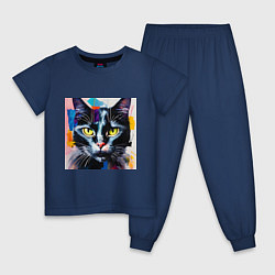 Пижама хлопковая детская Масляный кот, цвет: тёмно-синий