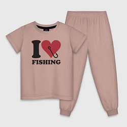 Пижама хлопковая детская I love fishing, цвет: пыльно-розовый