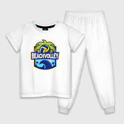 Пижама хлопковая детская Волейбол на пляже, цвет: белый