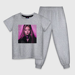 Пижама хлопковая детская Blackpink Jennie аниме рисунок, цвет: меланж