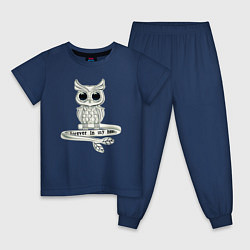 Пижама хлопковая детская Серебряная сова на кольце, цвет: тёмно-синий