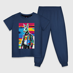 Пижама хлопковая детская Кенгуру-модник - поп-арт - Австралия, цвет: тёмно-синий