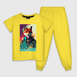 Пижама хлопковая детская Крутая модная лисичка - нейросеть, цвет: желтый