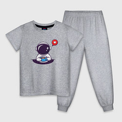 Пижама хлопковая детская Космонавт, кофе и сердечко, цвет: меланж