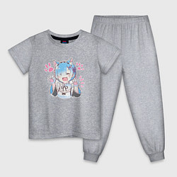 Пижама хлопковая детская Рем кошечка - аниме ре зеро, цвет: меланж