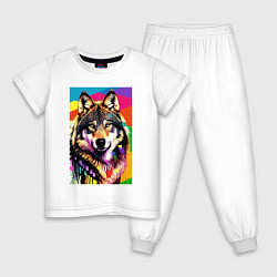 Детская пижама Красочный волк - поп-арт - нейросеть
