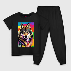 Детская пижама Красочный волк - поп-арт - нейросеть