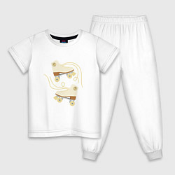 Пижама хлопковая детская Ретро ролики со смайлом, цвет: белый