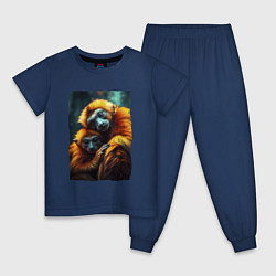 Пижама хлопковая детская Игрунковые обезьянки, цвет: тёмно-синий