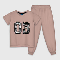 Пижама хлопковая детская Год рождения номер регион 03, цвет: пыльно-розовый