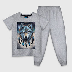 Пижама хлопковая детская Шаман волк, цвет: меланж