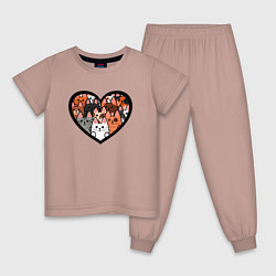 Пижама хлопковая детская Котики в сердце, цвет: пыльно-розовый