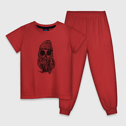 Пижама хлопковая детская Сова на стиле, цвет: красный