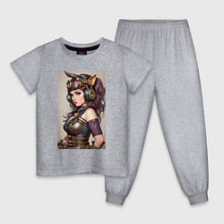 Пижама хлопковая детская Девушка-носорог - стимпанк, цвет: меланж