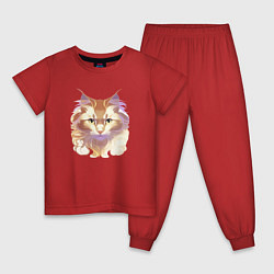 Пижама хлопковая детская Теплый кот, цвет: красный