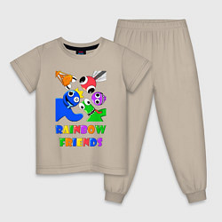 Пижама хлопковая детская Rainbow Friends персонажи, цвет: миндальный