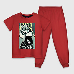 Пижама хлопковая детская Крутая девчонка под защитой волка, цвет: красный