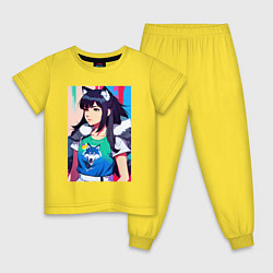 Пижама хлопковая детская Девчонка-волчонок - фурри - аниме, цвет: желтый