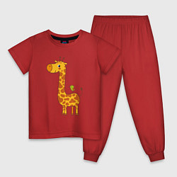 Пижама хлопковая детская Жираф и птичка, цвет: красный