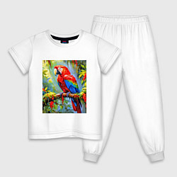 Пижама хлопковая детская Яркий красный ара, цвет: белый