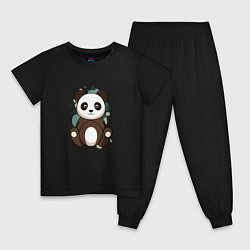 Пижама хлопковая детская Странная панда, цвет: черный
