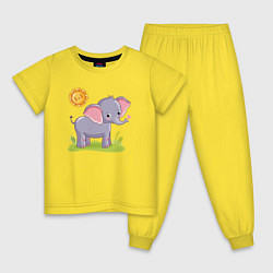 Пижама хлопковая детская Летний слоник, цвет: желтый