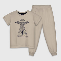 Пижама хлопковая детская Похищение пришельцами, цвет: миндальный