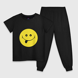 Пижама хлопковая детская Круглый желтый смайл, цвет: черный