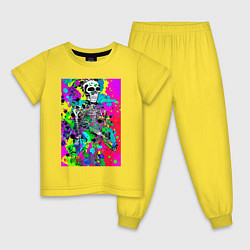 Пижама хлопковая детская Funny skeleton - pop art, цвет: желтый